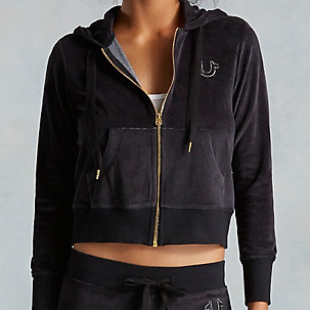 True Religion Velour Crop Hoodie SZ XS/S